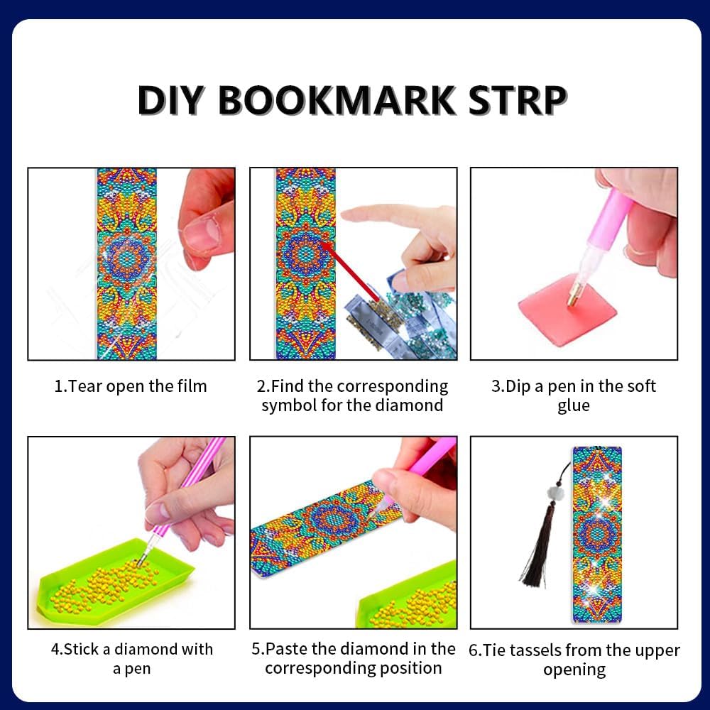 6 PCS Diamond Art Bookmarks Mandala, Acrylic DIY Diamond Painting Bookmarks Kits for Adult Reader and Crafts Lovers