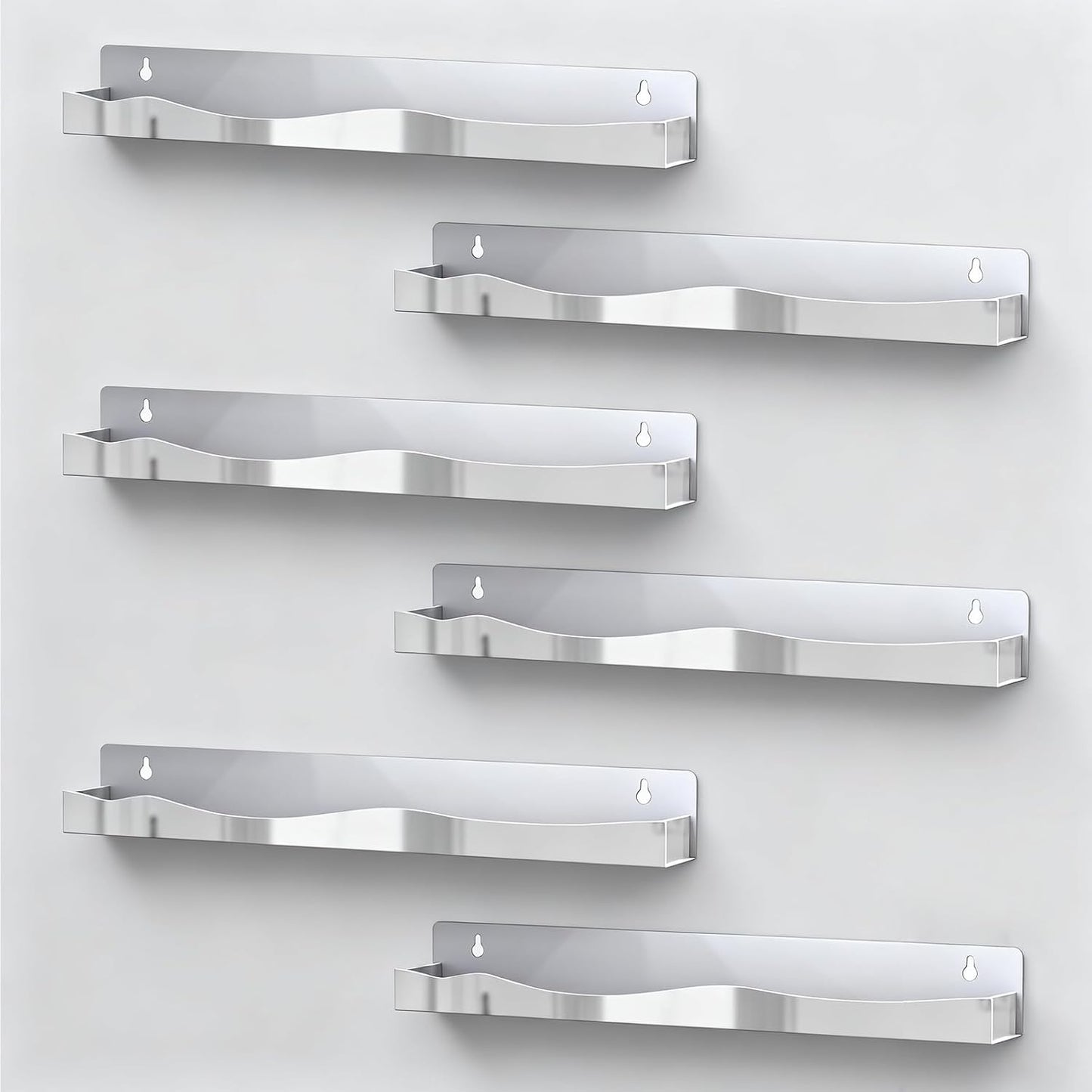 Nail Polish Wall Rack Mirror Silver Acrylic Floating Shelves 15 Inch 6 Pack Kids Bookshelf Tattoo Ink Essential Oils Figurine Display Shelf Spice Rack for Salons Retailers Home