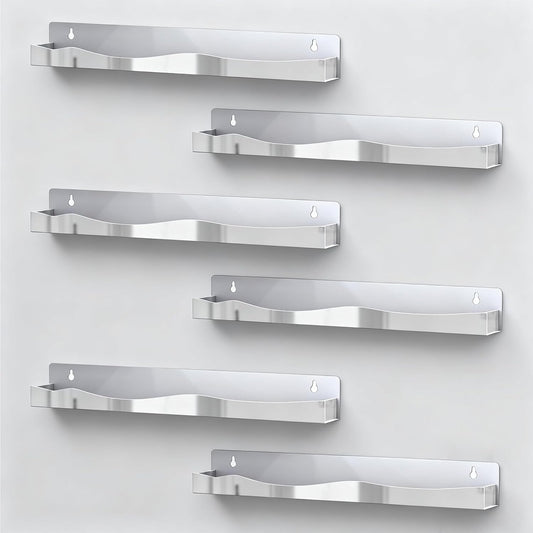 Nail Polish Wall Rack Mirror Silver Acrylic Floating Shelves 15 Inch 6 Pack Kids Bookshelf Tattoo Ink Essential Oils Figurine Display Shelf Spice Rack for Salons Retailers Home