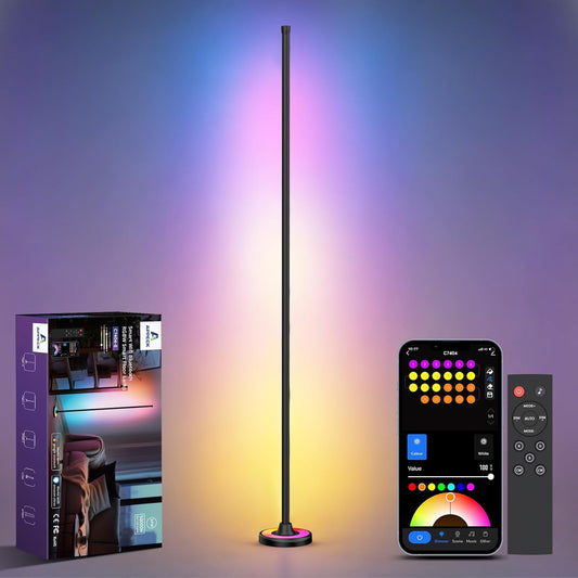 APPECK RGBW Corner Floor Lamp with Wi-Fi App Control, 60 Inch Smart Standing Lamps with 114 Scenes, DIY Mode, Music Sync, Modern Standing Lamps for Bedroom, Living Room