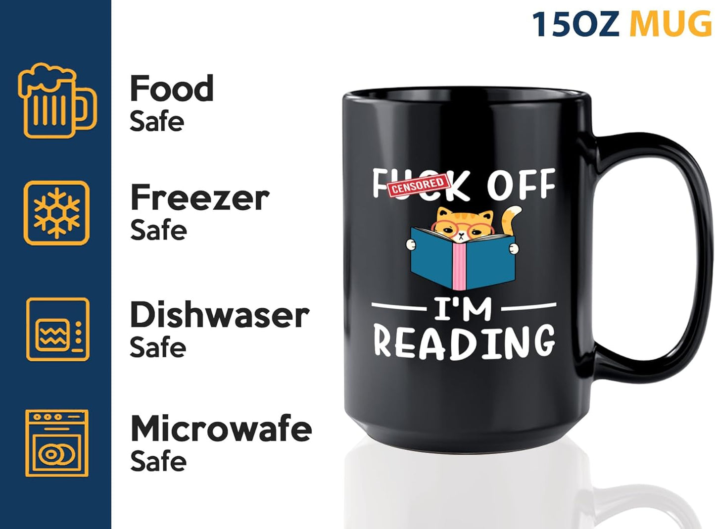 Sarcasm Coffee Mug 15oz Black -I'm reading - Book Lover Gift Student Bookman Nerd Bookworm Fiction Novel
