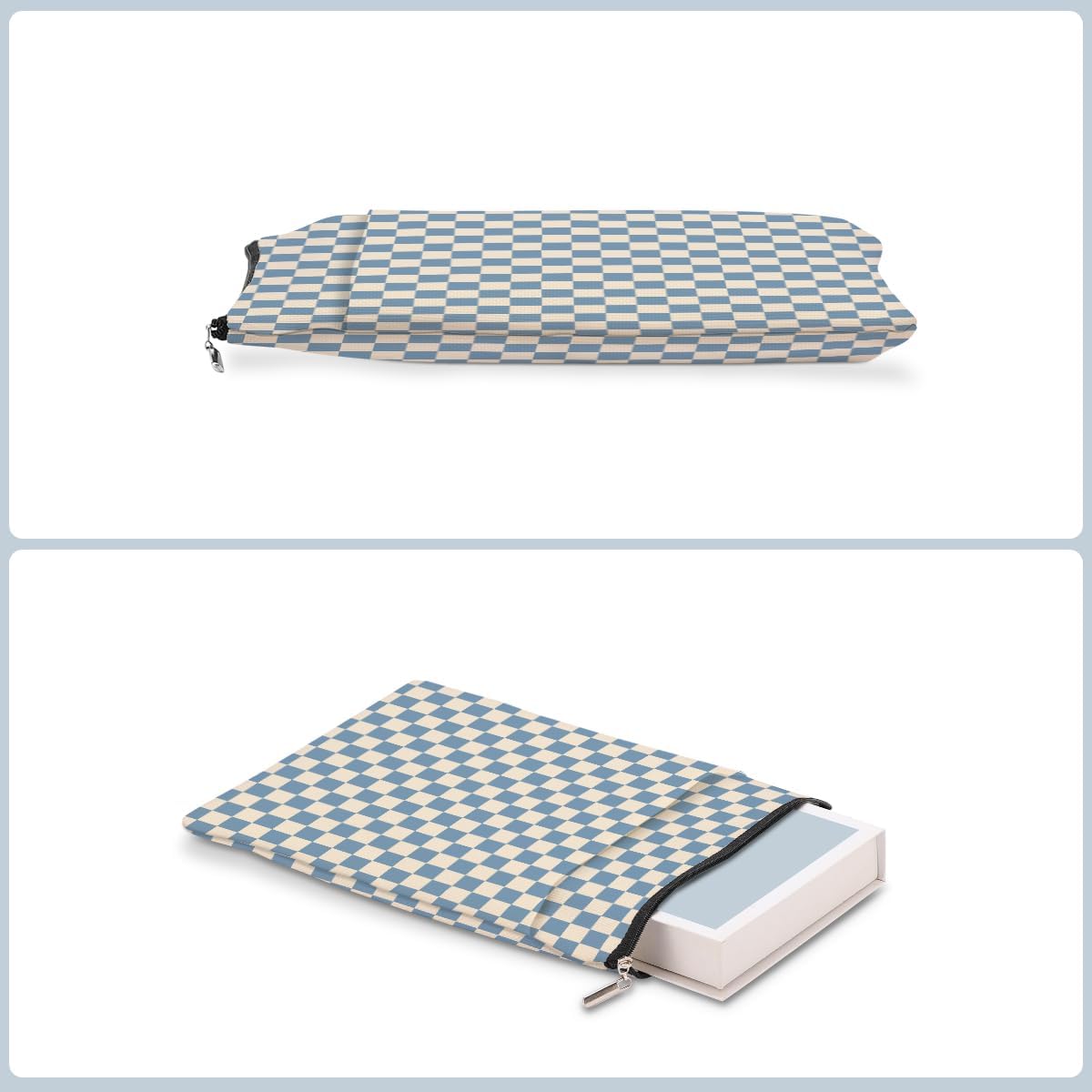 Blue Plaid Book Lovers Gifts Book Sleeve Vintage Checkered Waterproof Book Cover Book Pouch Book Protector with Front Pocket Book Club Christmas Birthday Gifts for Women Girl Reader Book Accessories