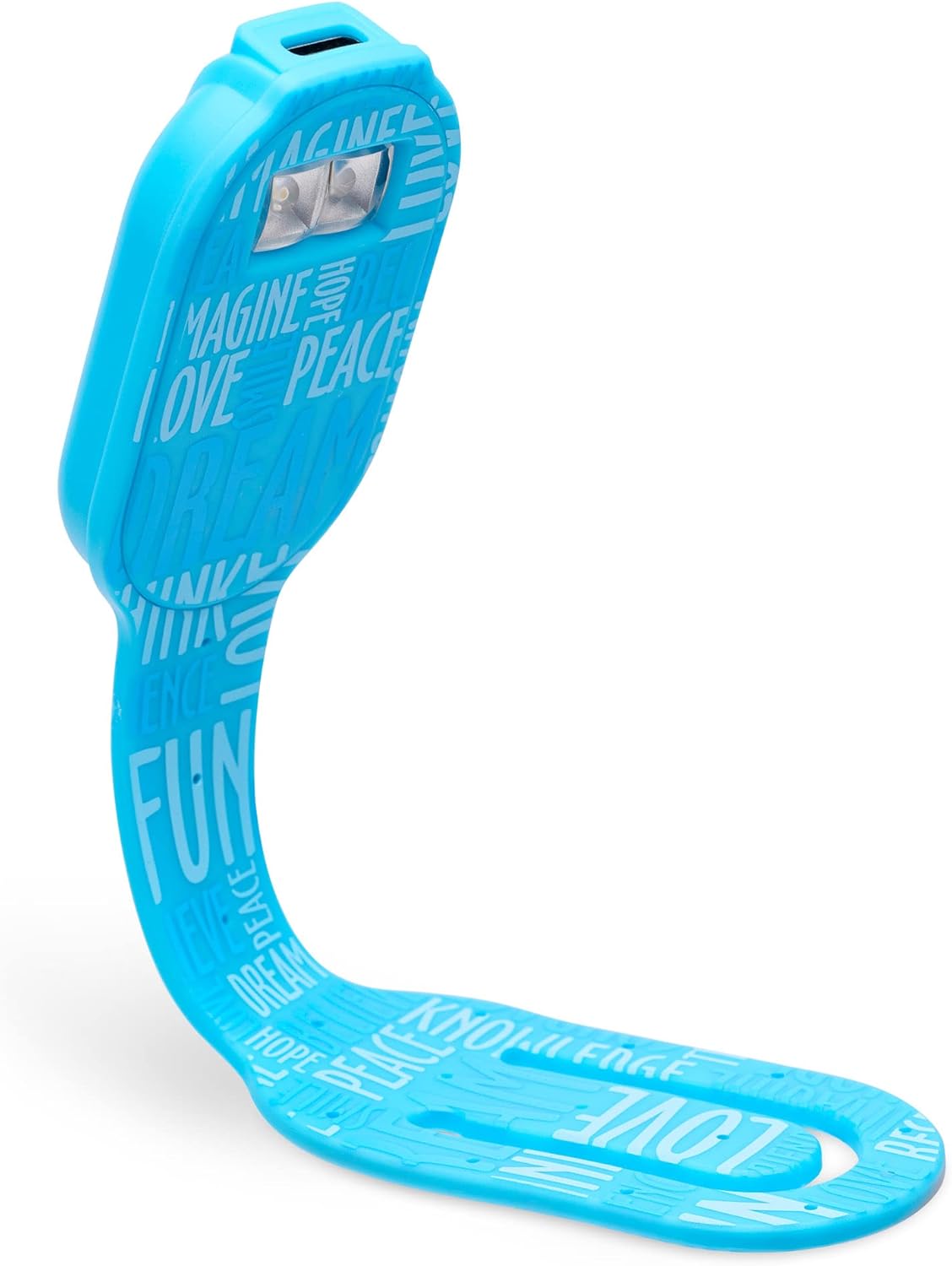 Gifts for Readers & Writers Rechargeable Book Light, Clip On Reading Light for Bed, 2in1 Flexilight & Bookmark, 12 Hours of Light Once Charged, Includes USB Cable & 2 LED Lights, Blue Words