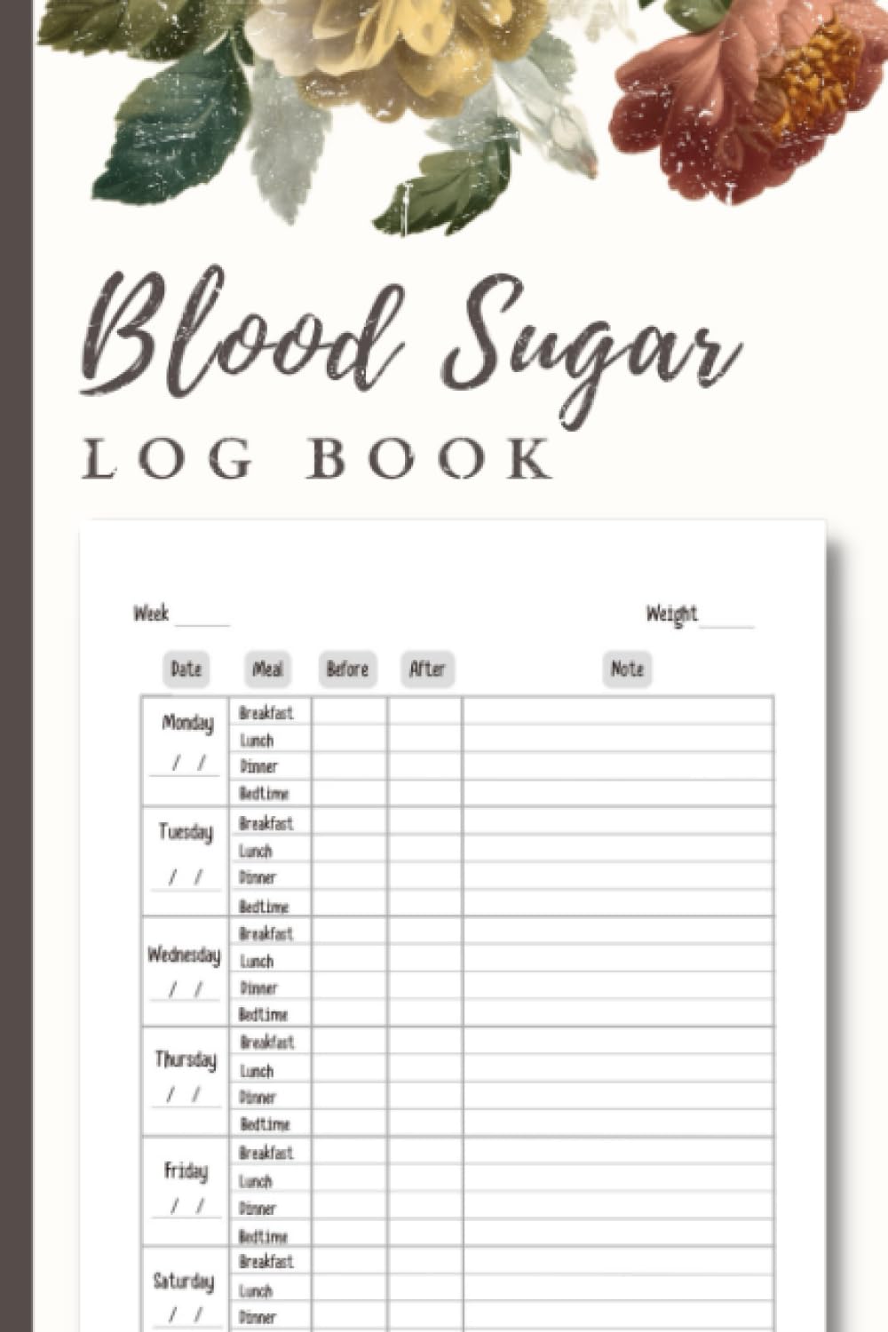 Blood Sugar Log Book: Daily & Weekly Diabetes Planner and Recording Journal, 2-Year Blood Glucose Readings Tracker Notebook, 4 Time Before-After (Breakfast, Lunch, Dinner, Bedtime)