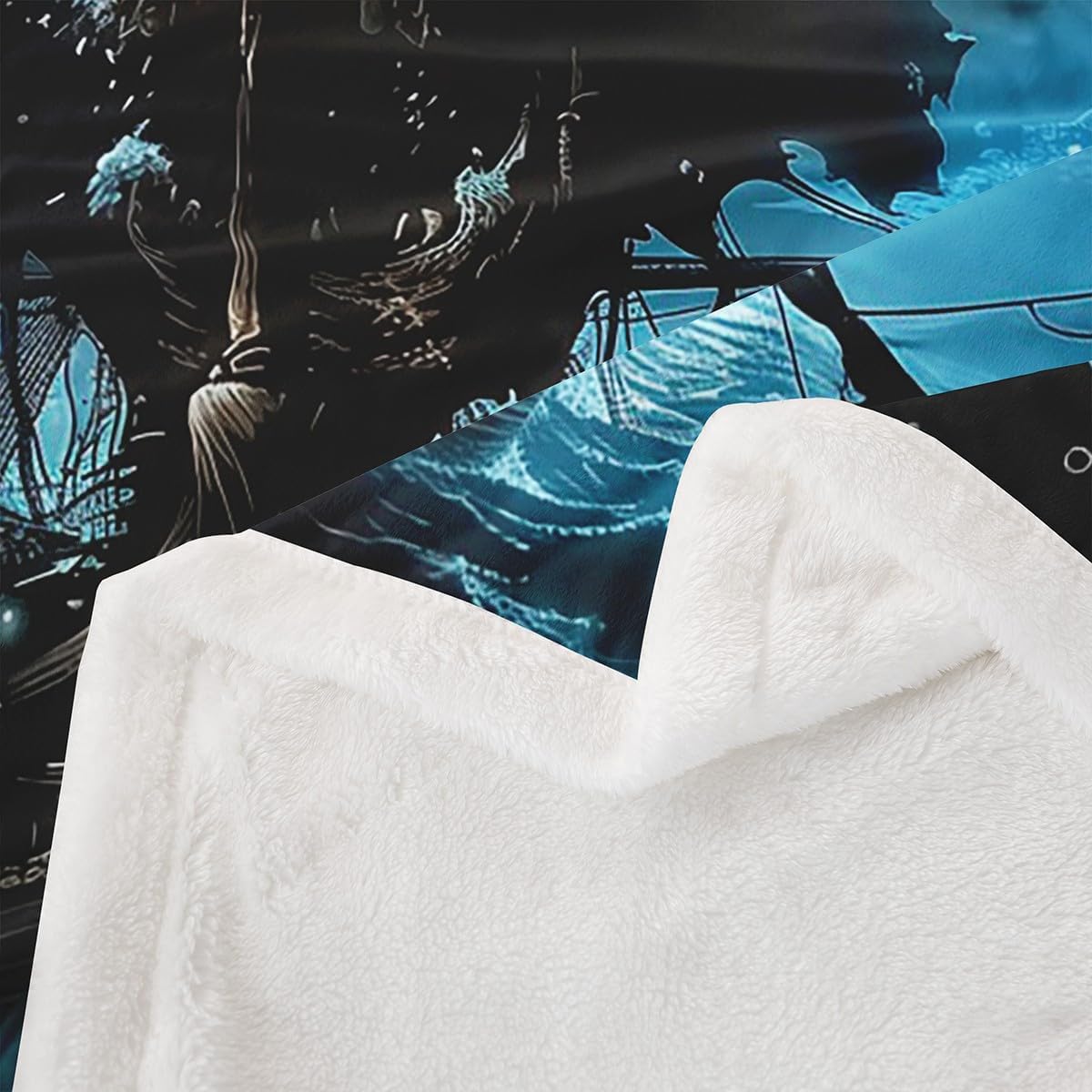 Pirate Skeleton Blanket,Nautical Adventure Throw Blankets for Kids Boys Girls,Modern Abstract Pirate Ship Super Soft Wrinkle Sherpa Blanket,Queen 90x90,Living Room Decor,Cozy,Plush,Lightweight