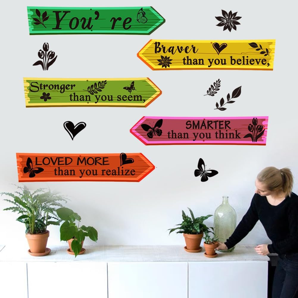 Colorful Wall Decal Inspirational Quote Wall Decals You’re Braver Than You Believe, Stronger Than You Seem, Smarter Than You Think, Loved More Than You Realize Decoration