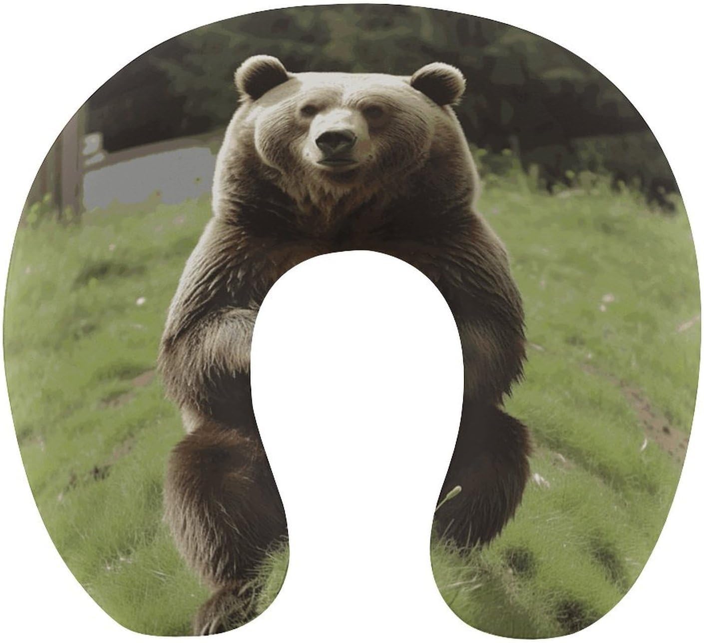 Hi Bear Sit on The Lawn Neck Pillow Memory Foam U Shaped Pillows Portable Pillows for Shoulder Travel Head Support Pillow with Concealed Zipper for Airplane Car Home Office