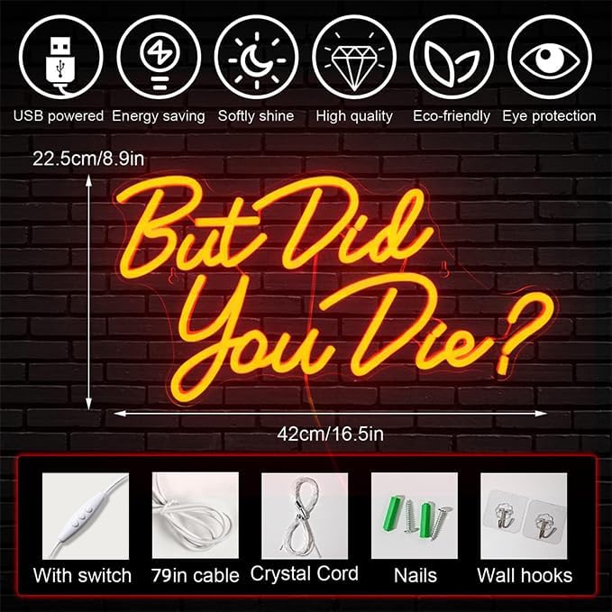 Horseneon But Did You Die Neon Signs for Wall Decor,Red LED Sign,Neon Light Sign for Room Decor,Neon Lights with USB Powered for Bedroom,Office,Gym Room