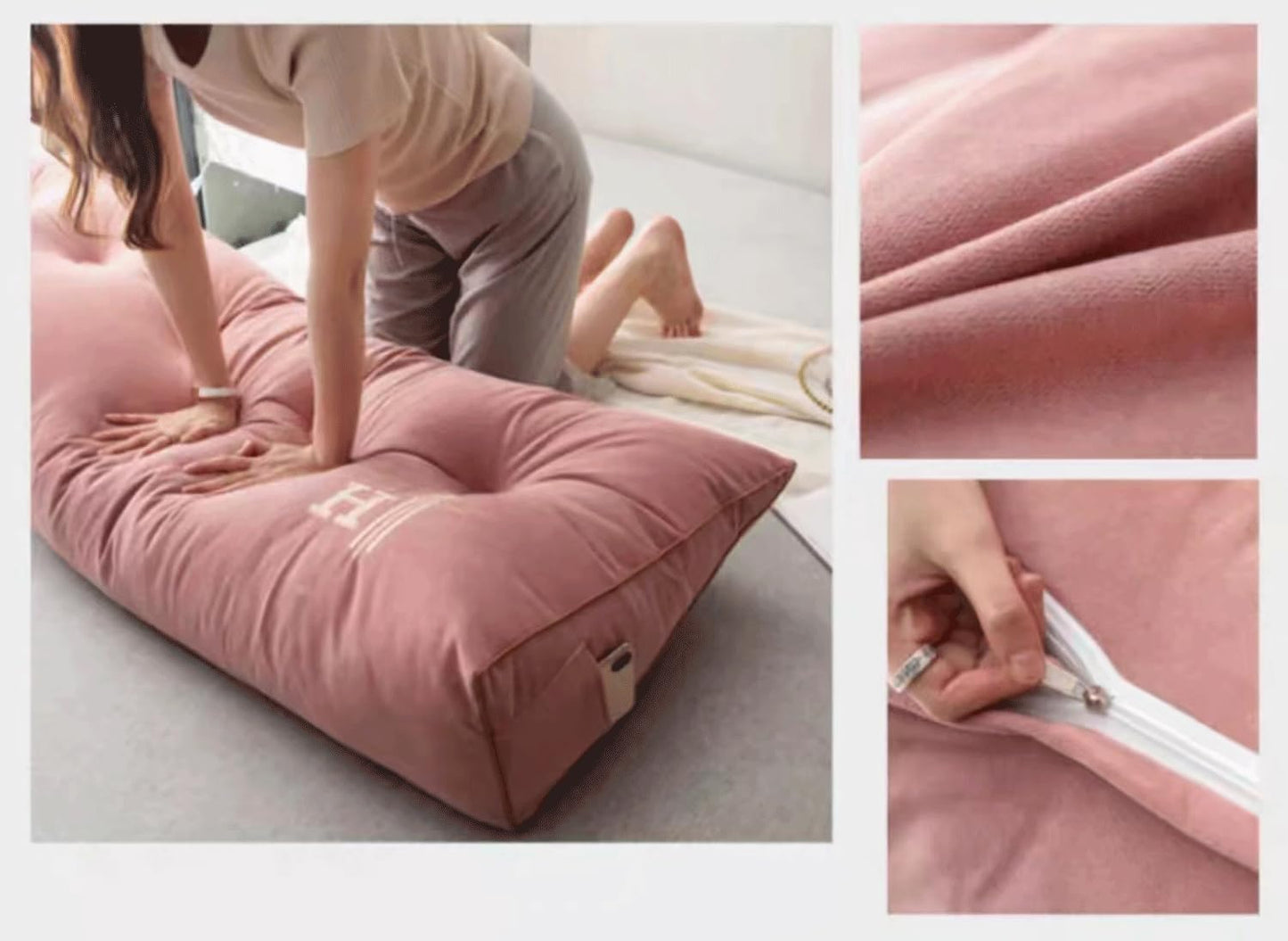 Large Wedge Headboard Bolster Pillow for Sitting in Bed Adult Cushion Backrest Lumbar Back Support Upholstered Daybed Sit Up Reading Pillow(Size:60x50x20cm,Color:Pink)