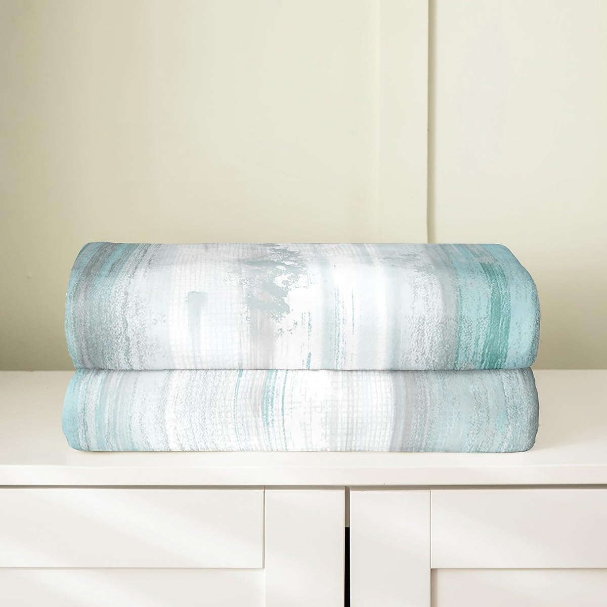 Feelyou Abstract Plush Throw Blanket Modern Abstract Art Flannel Blanket Twin 60"x80" Turquoise Gray White All Season Turquoise for Couch Bed Sofa Bedroom Decor