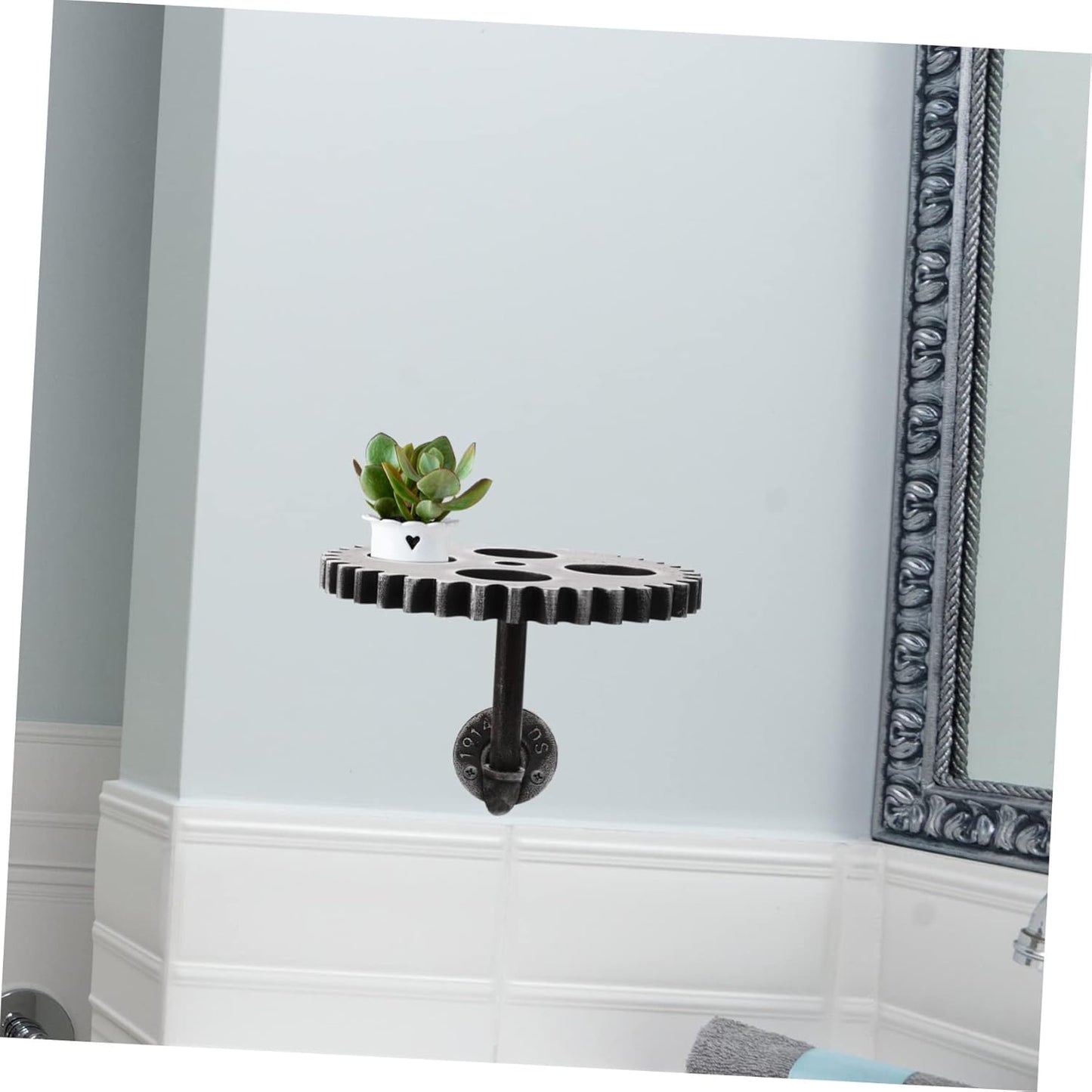 Gear Shaped Wall Floating Shelf 9.44X9.44X6.88In Vintage Industrial Style Wall Mounted Floating Shelf for Plants Books Bathroom Decor