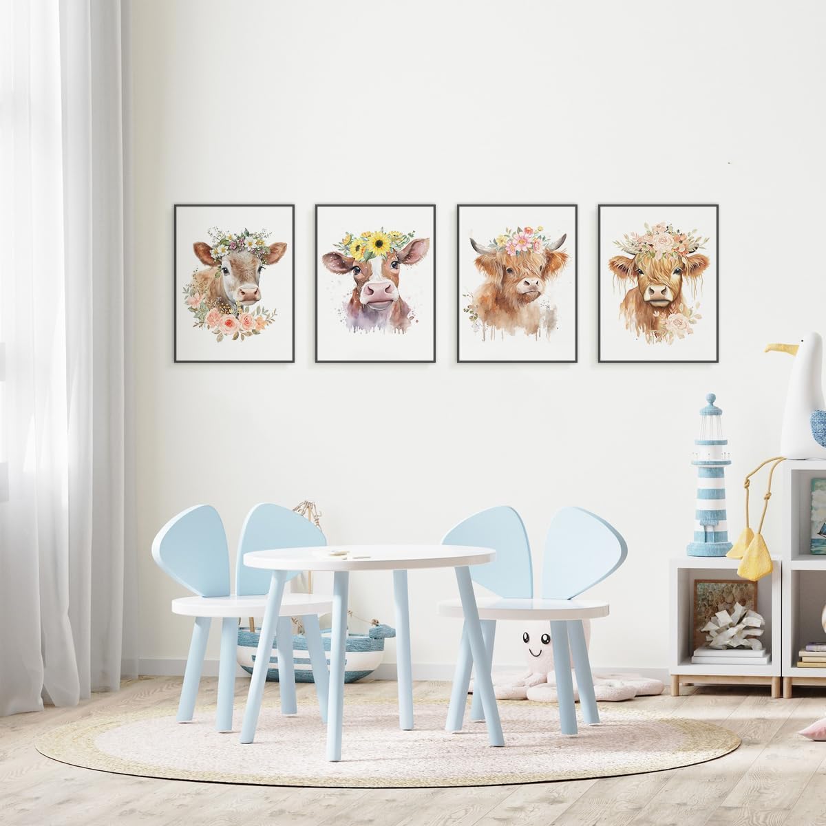 ETVISO Highland Cow Wall Art Prints Set of 4, Cows Pictures Wall Decor for Western & Highland Cow Lovers, Nursery Decor, Baby Shower Decorations 12x16 (Unframed)