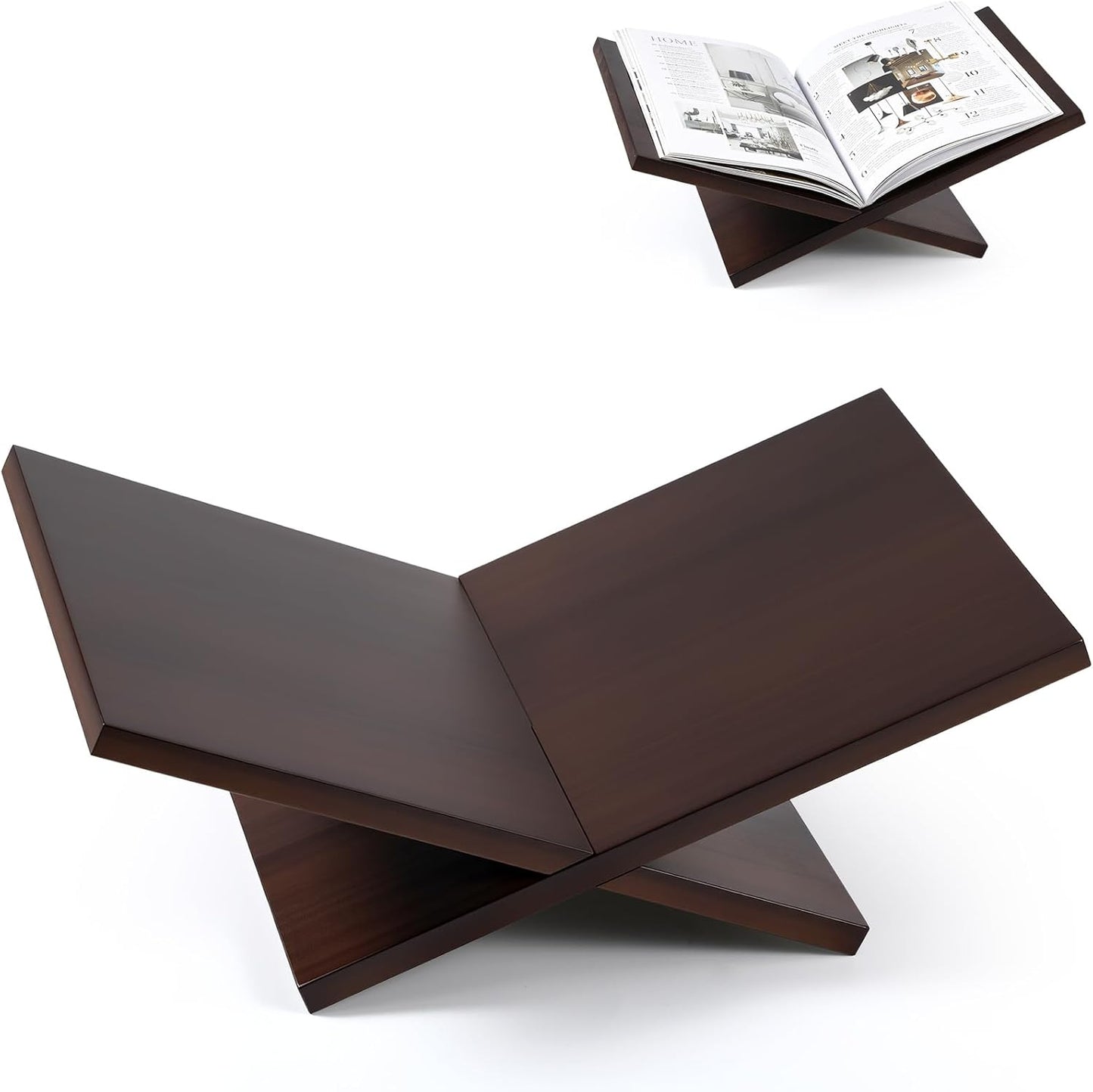 Honoson Open Display Book Stand 16 x 9 x 6 Inches Wooden Large Book Holder for Reading Open Bookstand X-Shaped Cookbook Stand for Bible Magazines Art Textbooks Recipe Coffee Table Decor(Dark Walnut)