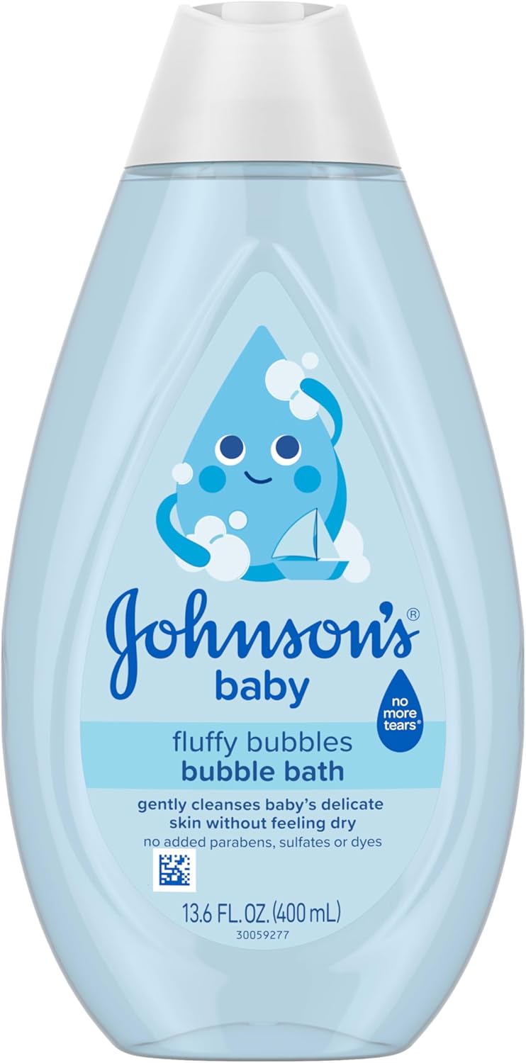 Johnson's Baby Fluffy Bubbles Bubble Bath, No More Tears, Gently Cleanses Delicate Skin Without Feeling Dry, Hypoallergenic, No Added Parabens, Sulfates & Dyes, Baby Essentials, 13.6 fl. oz