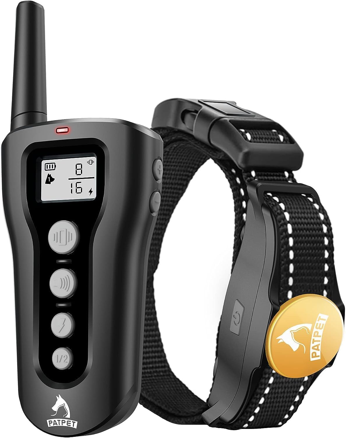 PATPET Dog Shock Collar - Rechargeable Dog Training Collar with Remote for Medium Large Dogs, 3 Training Modes (Beep/Vibration/Shock) IPX7 Waterproof 1000Ft Electric Dog Collar(Black)