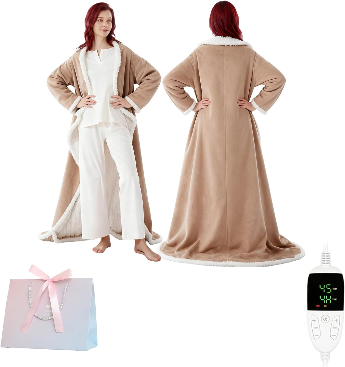Heated Wearable Blanket with Feet, 2026 Upgrade Heated Wearable Blanket, 50"X70" Electric Blanket Heated Robe for Home, 10 Heating Levels Robe Blankets for Mom (Beige)