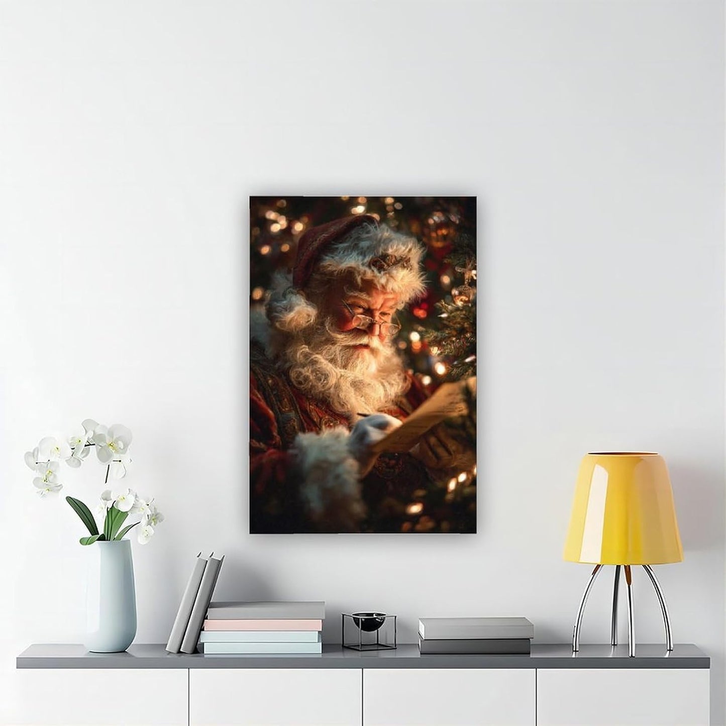 UZWGG 1pcs Frameless Vintage Santa Picture Prints Wall Art Santa Claus Reading Book Painting for Wall Decor Christmas Poster Xmas Decorations Nostalgic Xmas Gifts Canvas Roll16x24inch(40x60cm)