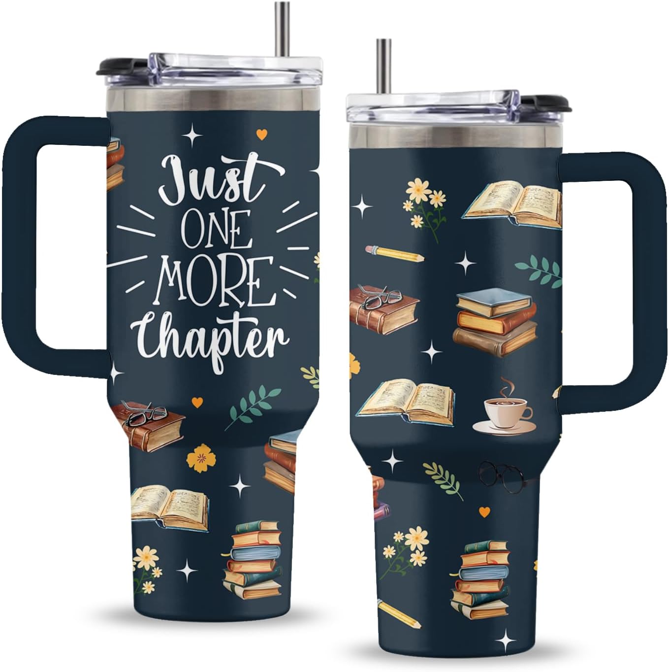 Book Lover Gifts for Women, 40 Oz Just One More Chapter Tumbler with Handle & Straw, Gift for Readers, Birthday Thanksgiving Christmas Presents for Books Lover, Book Tumbler, 1 PCS