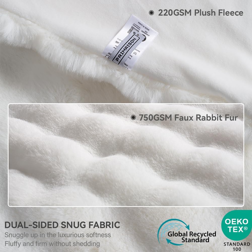 Soft Faux Rabbit Fur Throw Blanket Luxury Super Comfy Double Sided Ultra Cozy Thick Warm Fluffy Blanket for Couch Chair Sofa Bed Living Room Camping, Plush Fuzzy Bubble Blanket, 970 GSM, 50''x60''