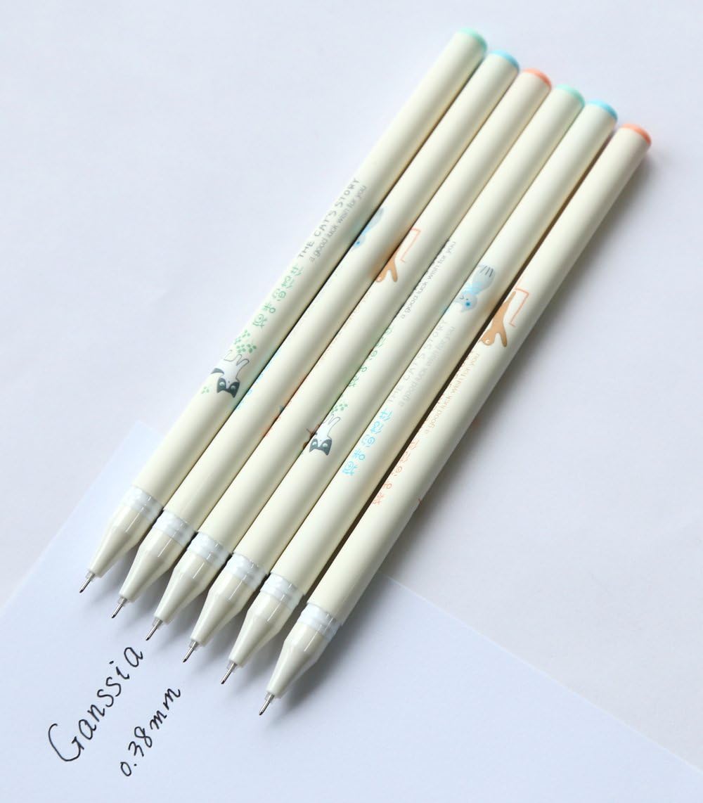 Colorful Cats Design 0.38mm Gel Pens Black Ink Pen Pack of 6 PCS