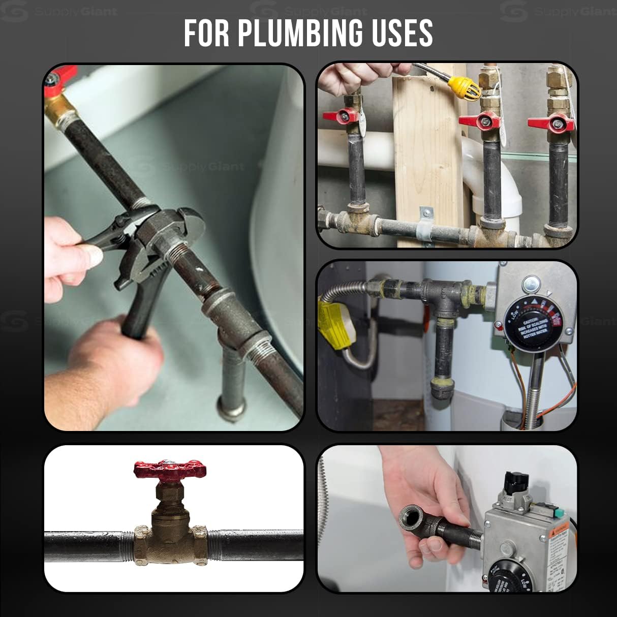 Supply Giant 1/2 Inch Black Pipe Assortment, Heavy-Duty Malleable Threaded Nipples, Steel Pipe Fittings Great For DIY Vintage Shelving Projects (Includes 6 of Each Size, 1-6 Inches 66 Pieces in Total)