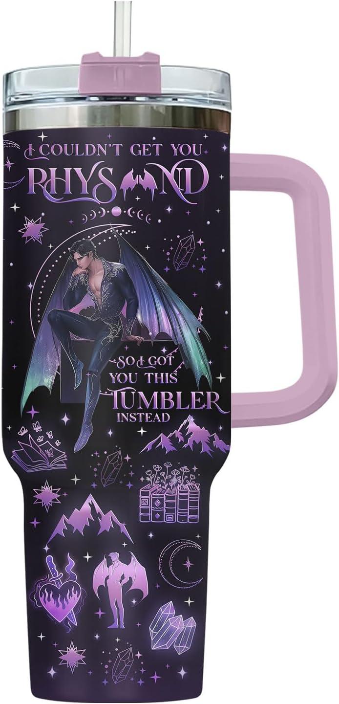 Fantasy Tumbler 40oz With Handle And Straw, Insulated Stainless Steel Bookish Travel Cup, Dark Romance Reading Water Bottle, Birthday Gift For Her Women