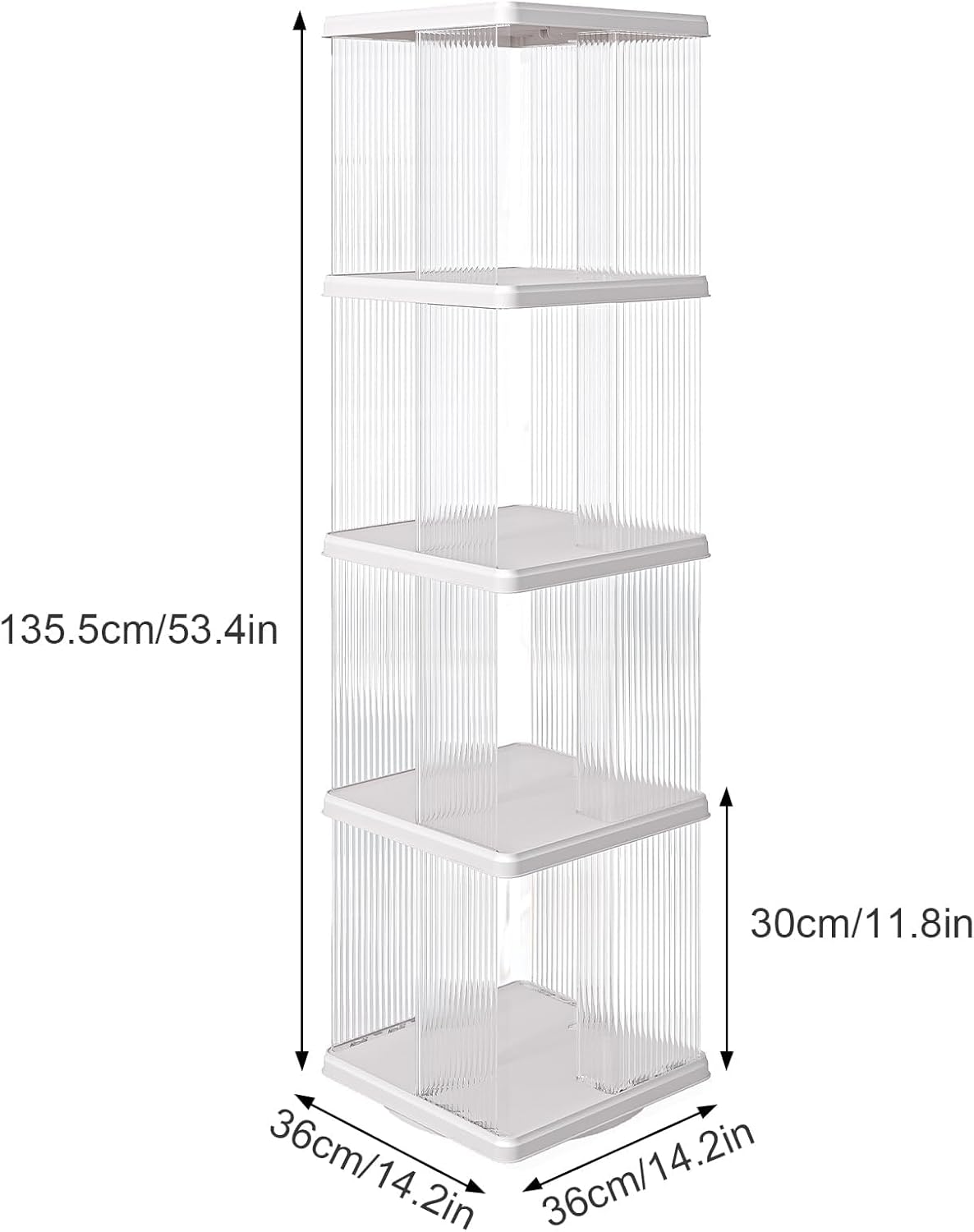 ELPHECO 4 Tier Rotating Bookshelf Rectangular Spinning Bookcase, Revolving Corner Bookshelf on Wheels, 360 Display Floor Standing Storage Rack, Book Shelf Organizer for Study, Living Room, Bedroom