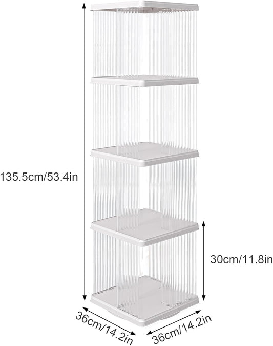 ELPHECO 4 Tier Rotating Bookshelf Rectangular Spinning Bookcase, Revolving Corner Bookshelf on Wheels, 360 Display Floor Standing Storage Rack, Book Shelf Organizer for Study, Living Room, Bedroom