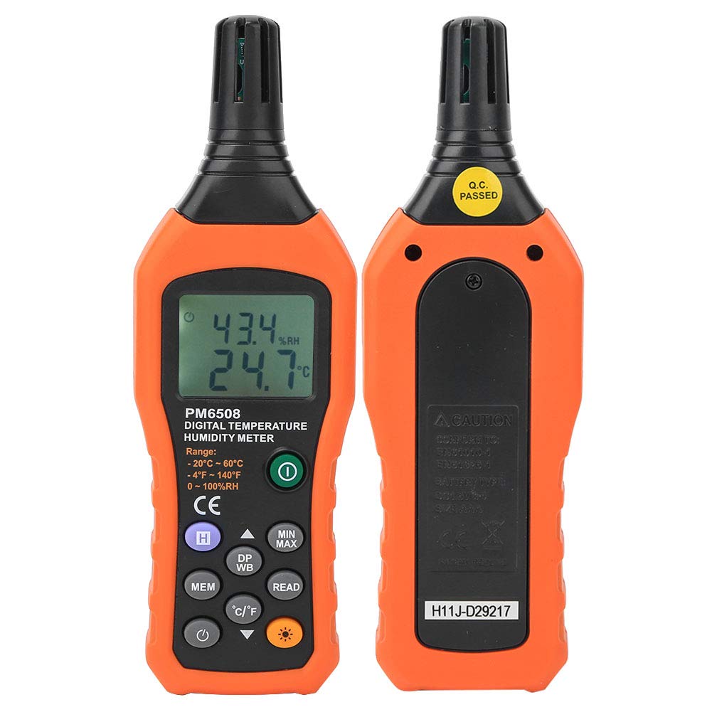 Digital Humidity and Temperature Meter MS6508 Handheld Portable Thermometer Humidity Gauge Meter Monitor with Dew Point and Wet Bulb Backlight LCD Display for Daily Life Industry Agriculture