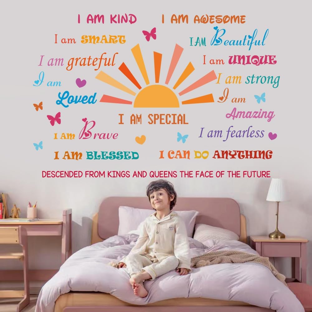 Inspirational Quotes Motivational Sayings Half Sun Peel and Stick Wall Art Decals for Baby Nursery Kids Bedroom Living Room Decoration