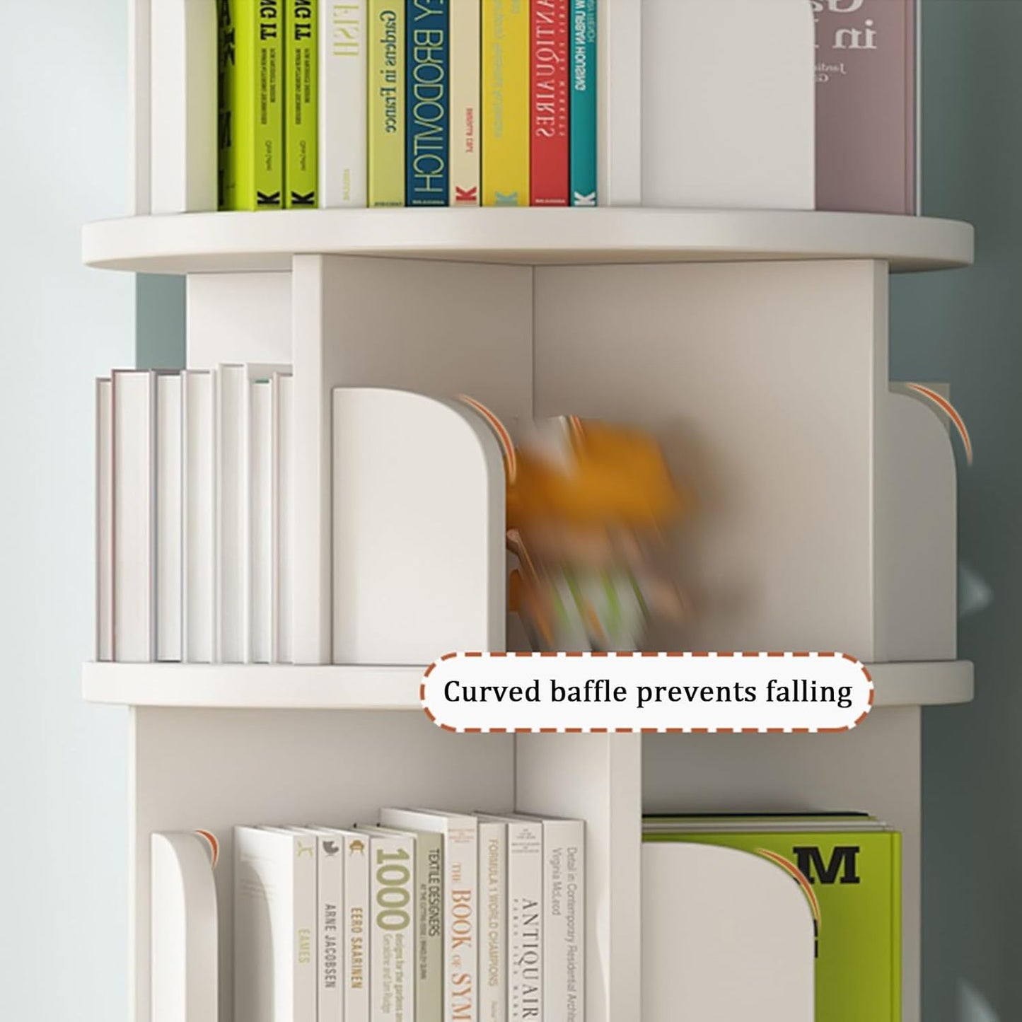 YVYKFZD 360° Rotating Bookshelf, 4/5 Tier Bookcase, Circular Display Storage Rack, Floor Standing Book Shelf with Baffle, for Home Living Room Study Office(Wood,4 Tier 49.6x18.1x18.1in)