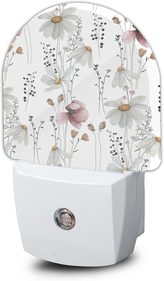 Wildflowers Poppy Chamomile Night Light,Plug into Wall Nightlights with Dusk to Dawn Light Sensors,Nightlights for Bedroom/Bathroom/Hallway/Kitchen,Nightlight for Boys Girls Women Men