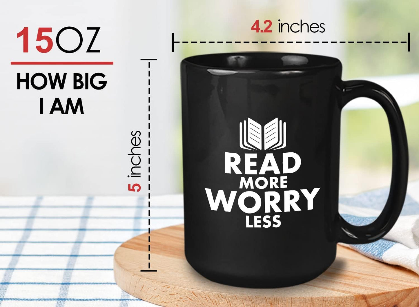 Book Lover Coffee Mug 15oz Black - read more - Literary librarian Literature Bookworm Historian Public Library Curator Bibliophile Bibliolater