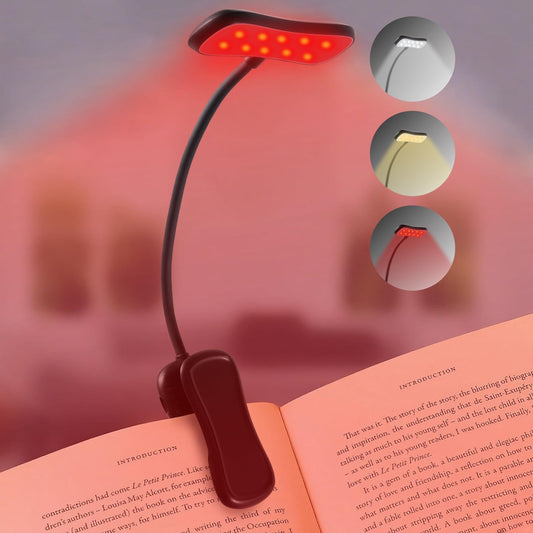 630nm Red Book Light - Zero Blue Light, Rechargeable Clip On Red Reading Light for Reading at Night, Poratble Dimmable LED Book Lamp, Perfect for Travel Nursing Studying