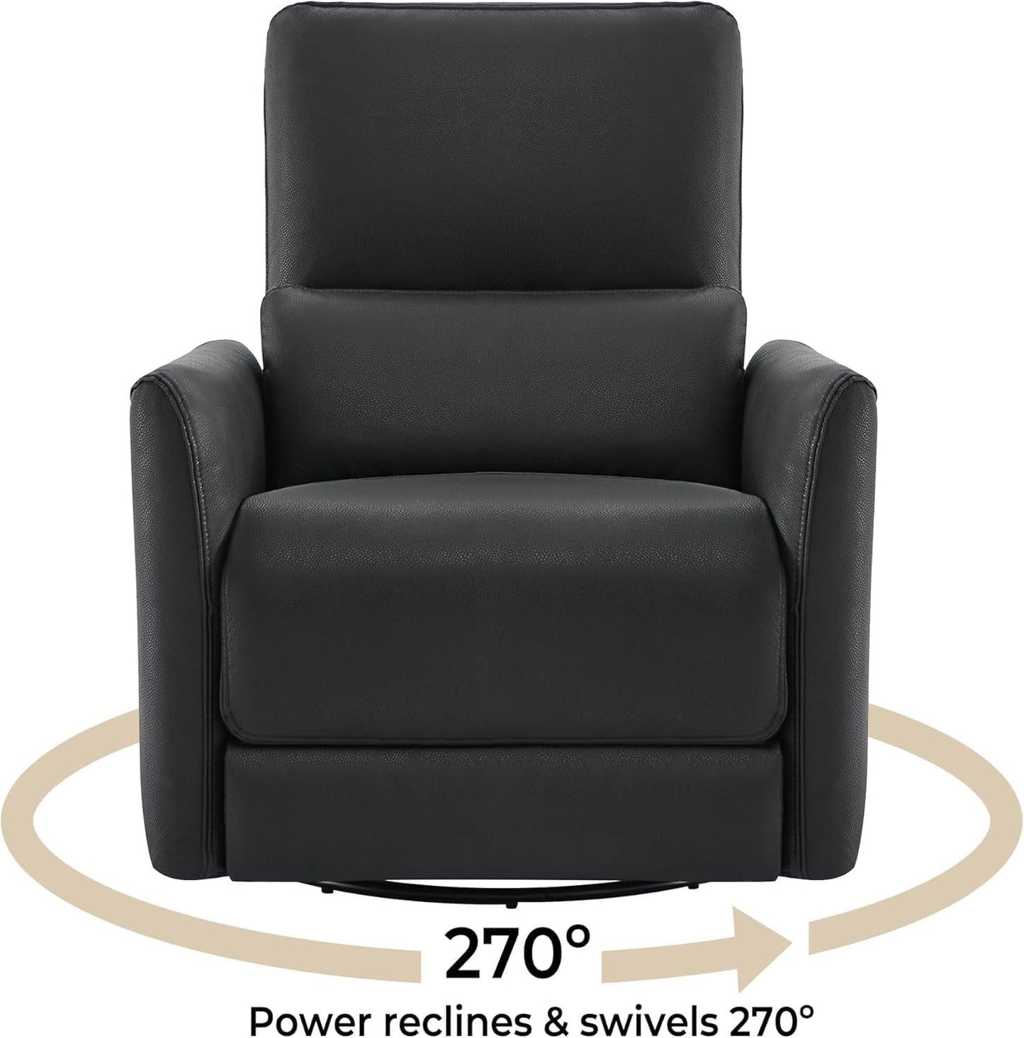 Luxury Power Recliner Chair, Modern Swivel Glider Rocker with USB & Type-C Ports, Black Breathable Leather Ergonomic Lounge Sofa with Lumbar Support for Living Room
