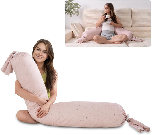 Full Body Pillow for Adults,55 Inch Long Bed Pillow, Candy Round Hugging Bolster, Firm Support for Side Sleepers, Adjustable Height with Washable Cotton Pillowcase, Pink