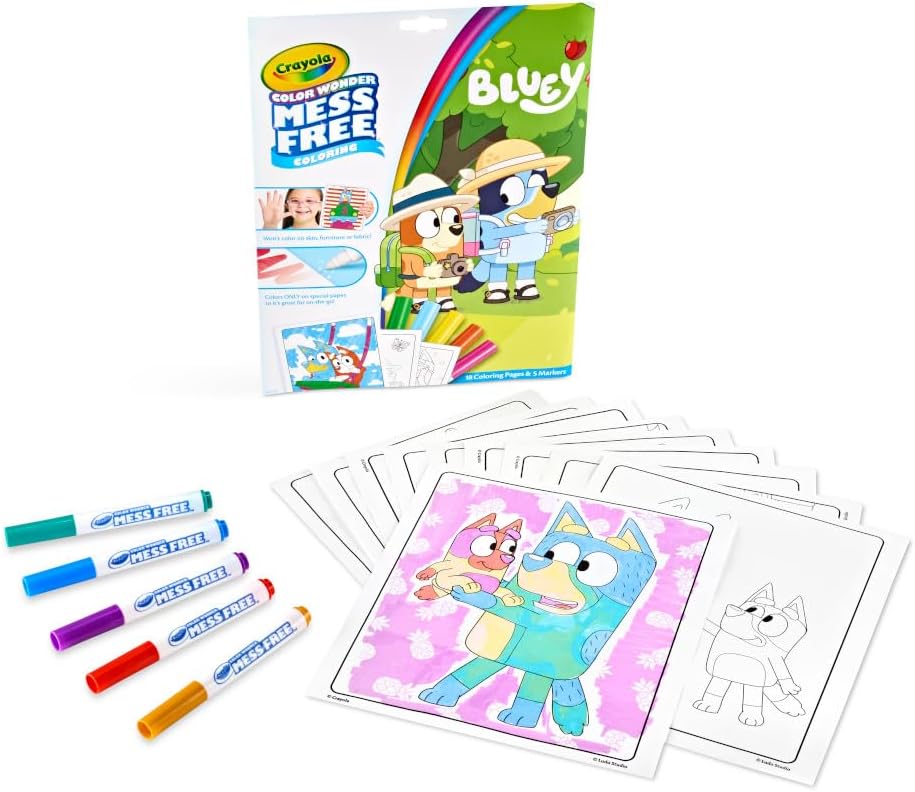 Crayola Bluey Color Wonder Coloring Set, 18 Mess Free Toddler Coloring Pages & 5 Markers, Bluey Activity Set for Kids, Gift for Toddlers, Ages 3+