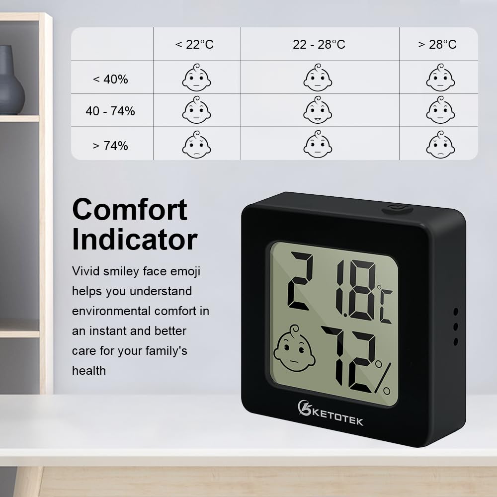 KETOTEK 5 Pack Digital Hygrometer Indoor Thermometer Mini Temperature and Humidity Monitor with Comfort Indicator for House Baby Room Office