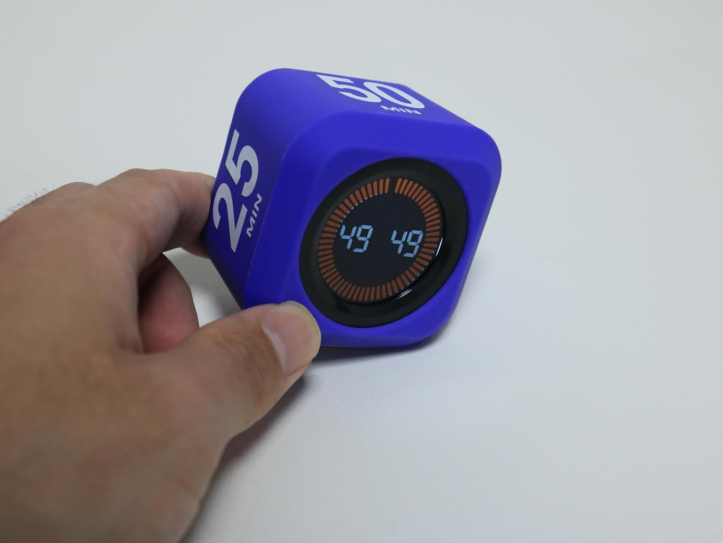 FCXJTU Rotating Cube Pomodoro Visual Timer 5, 25, 10 50 Minutes Preset, Rechargeable Desk Productivity Flip Timer w/Silicone Cover, Custom Countdown, Silent Mode for ADHD, Study, Work, School(Purple)