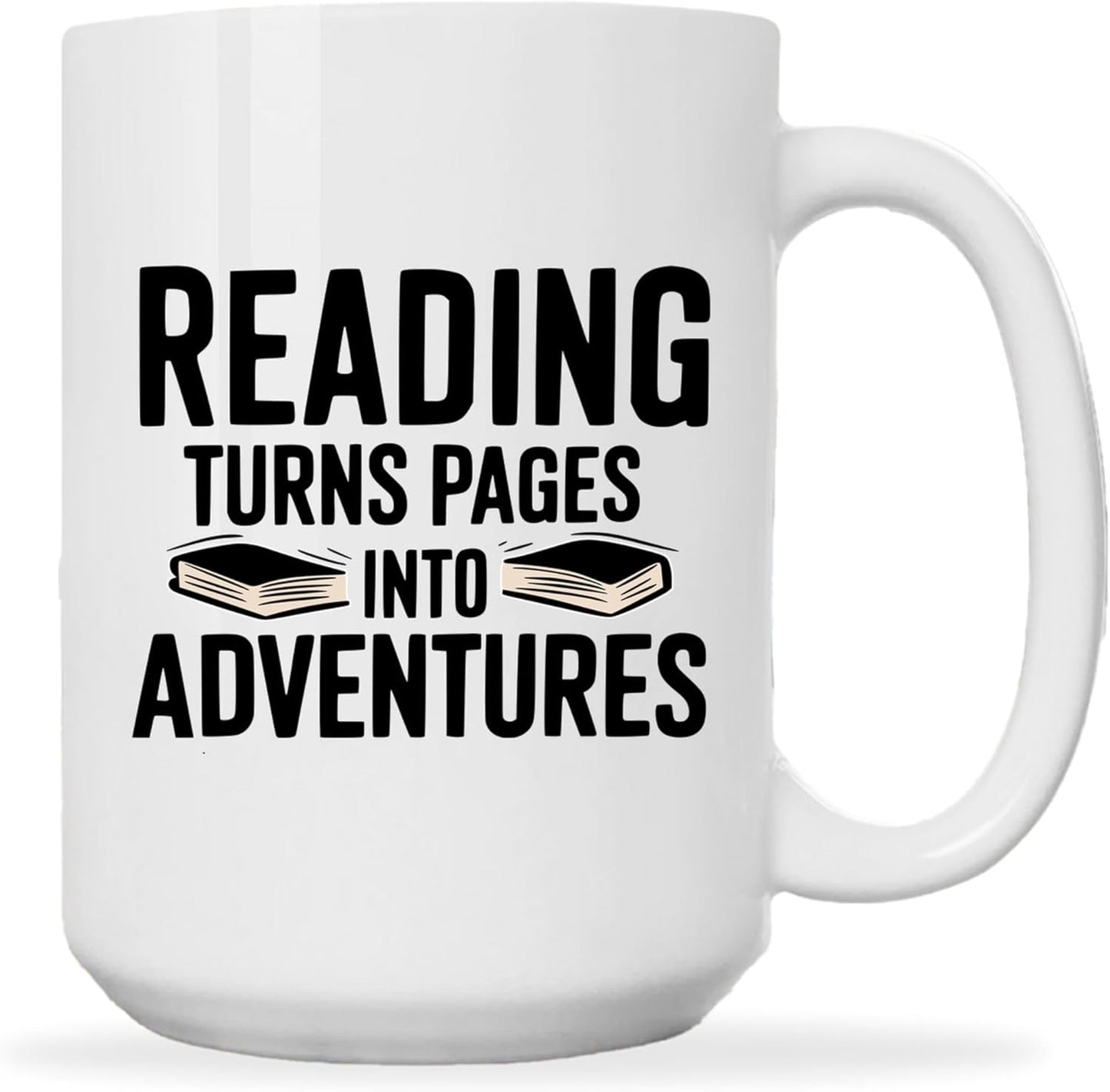 Reader Coffee Mug 15oz White -Reading adventures - Gift for Reader Book Lover Funny Reading Readers Writers Women Bookish Club