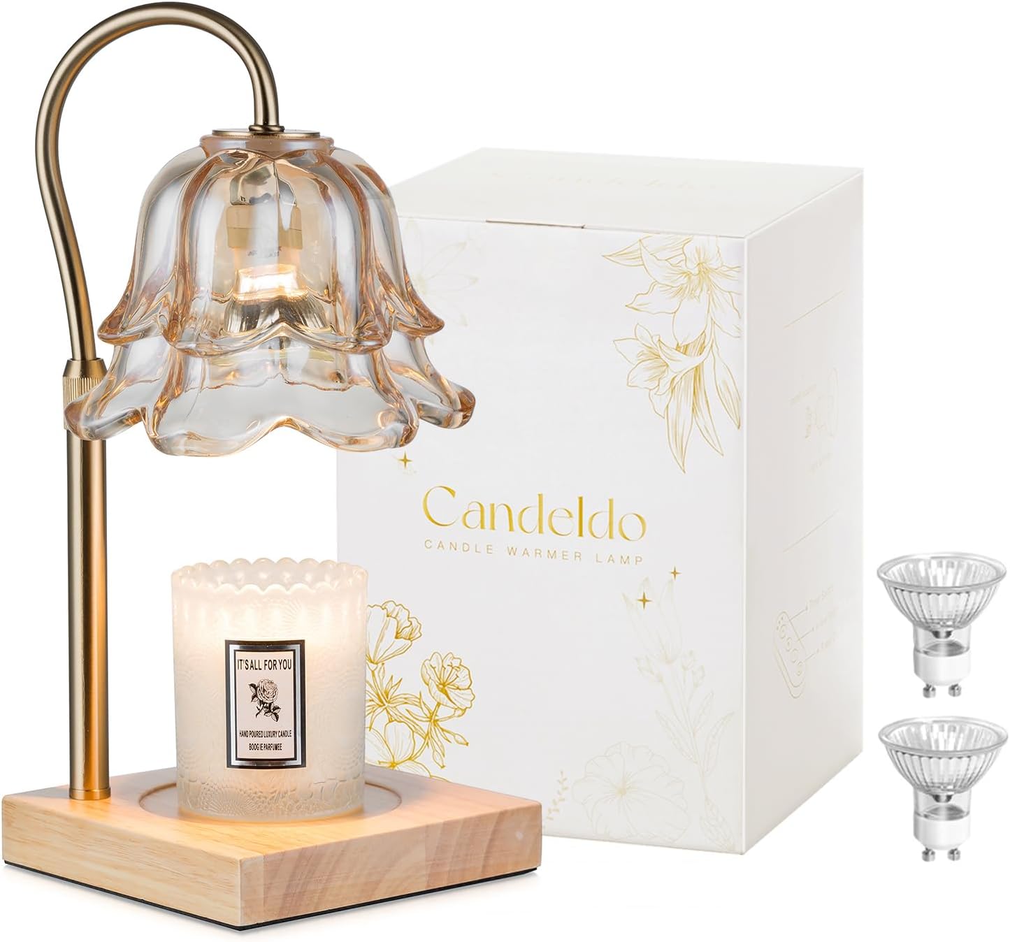 Candle Warmer Lamp with Timer: Flower Gold Candle Lamps Height Adjustable Wax Melt House Warming Gifts New Home Decor Mothers Day Birthday Gift for Women Mom