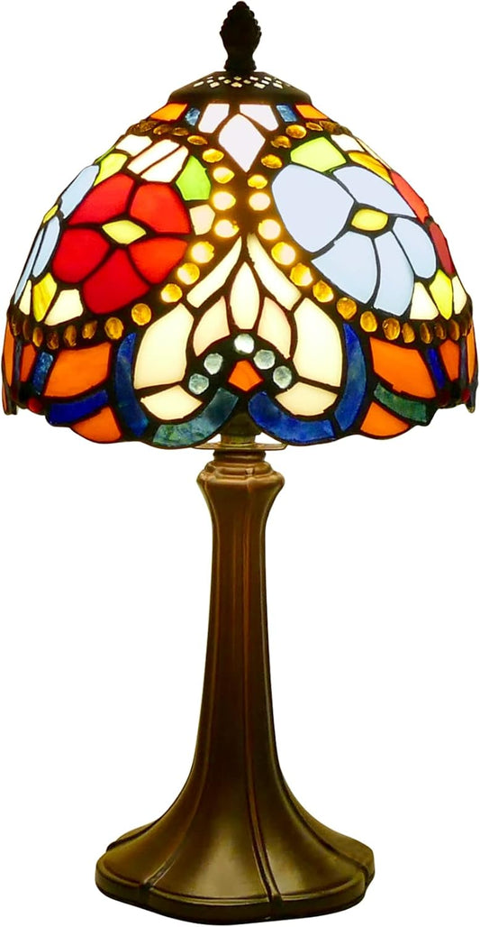 Tiffany Style Table Lamp Heart Rose Floral Vintage Bedside Table Light Desk Lamps Accent Small Lamp 15" Tall 8" Wide Reading Lamp with Color Changing LED Bulb
