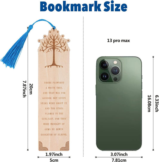 5 Pieces LOTRS Bookmark for Men & Women, Lord of Rings Themed Hobbits Bookmarks Set with Silk Tassel, Wooden Book Markers for Reading (Ideal for Gift)