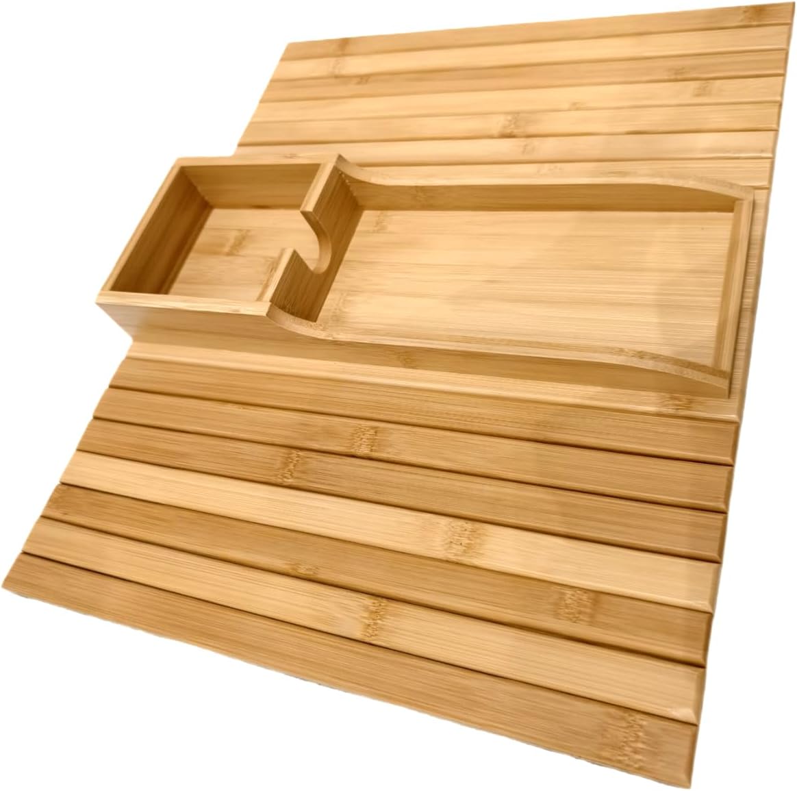 Bamboo Couch Armrest Table,2 in 1 Design Foldable Anti-Slip Bamboo Couch Tray and Sofa Cup Holder for Cups, Snacks, Remote Controls and Phones