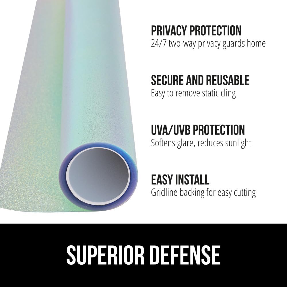 Gorilla Guard Two Way Sun Blocking Window Privacy Film, Strong Static Clings to Glass Windows, Peel and Stick, Removable No Residue Stickers, Decorative Bathroom Door Coverings 17.5" x 78.7”, Rainbow