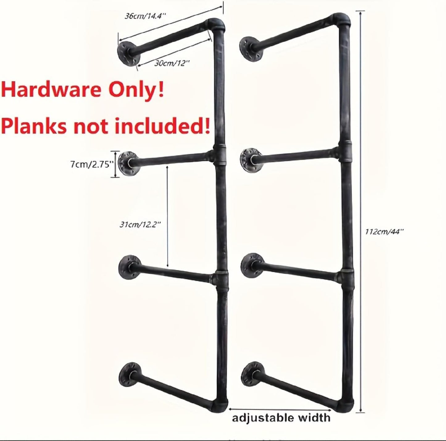 Industrial Wall Mounted Iron Floating Pipe Shelves/Shelving/Racks/Storage/Bookcases/Brackets, DIY Open Bookshelves/Shelving for Kitchen/Office, Retro Black,(4-Tier Shelf Brackets,Not Include Planks)