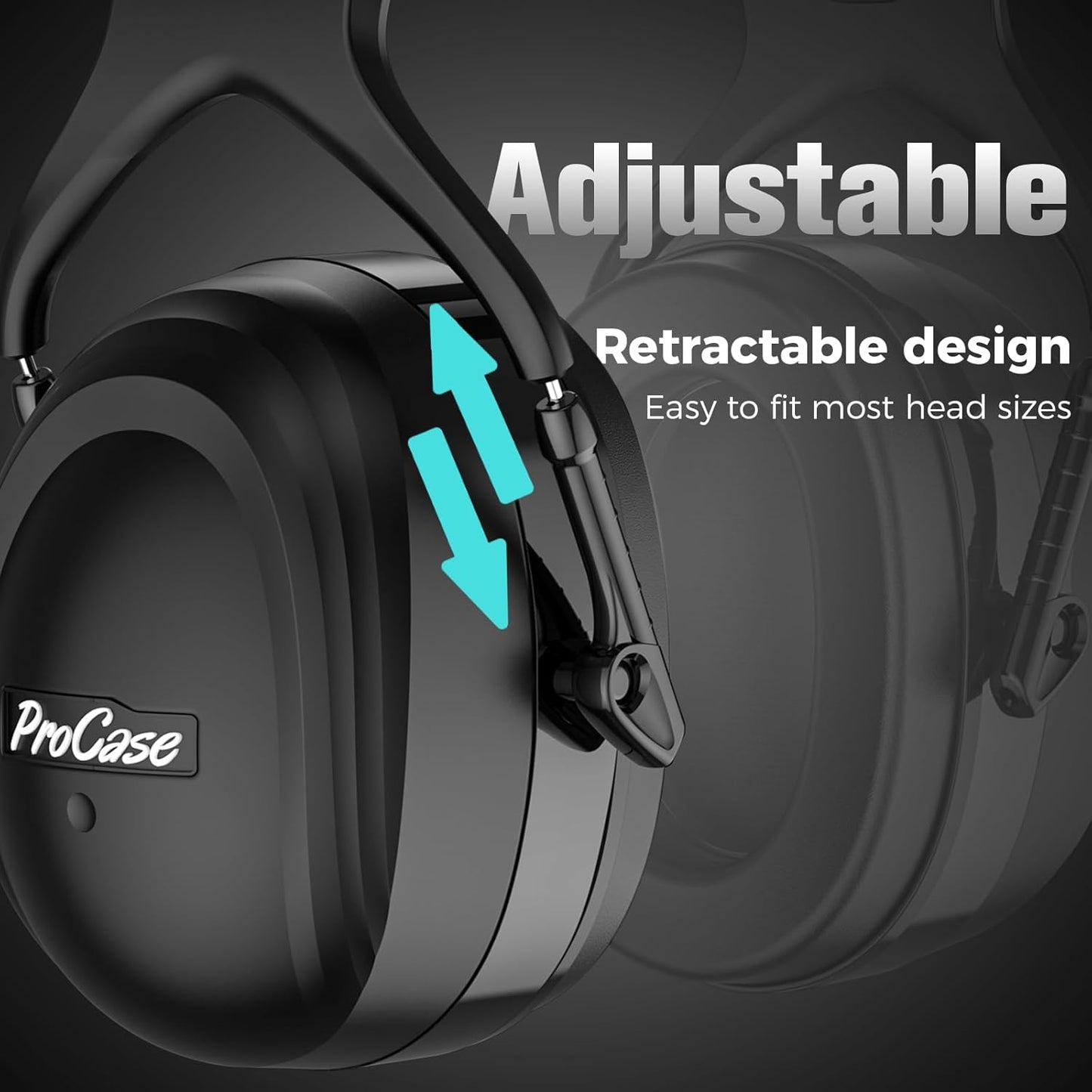 ProCase Extra Large SNR 37dB Noise Cancelling Headphones, NRR 30dB Hearing Protection Ear Muffs for Adults Noise Reduction, Wide Size Adjustment and Comfortable -Black