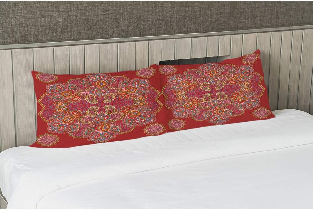 EKOBLA Throw Pillow Cover Red Paisley Floral Mandala Retro Ethnic Series Medallion Bohemian Boho Style Decor Lumbar Pillow Case Cushion for Sofa Couch Bed Standard Queen Size 20x30 Inch