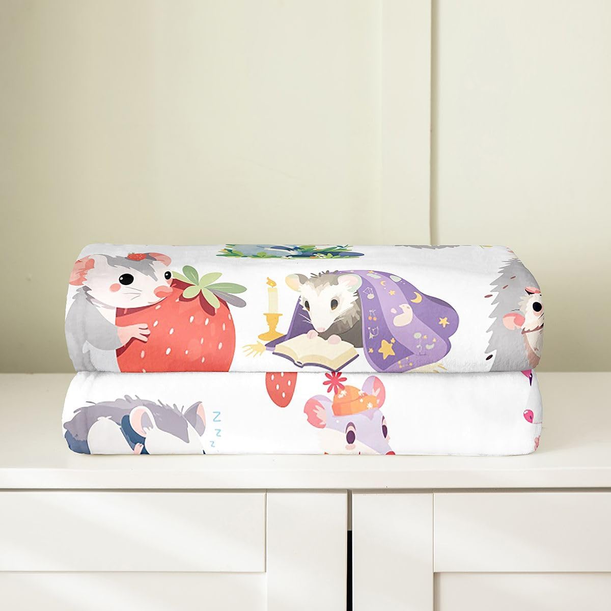 Feelyou Opossum Flannel Throw Blanket Baby 30"x40" Kids Possum Gifts Plush Blanket for Boys Girls Possums Decor Fleece Throw Blanket Cartoon Possum Stuffed Animal Fuzzy Blanket Plush Blanket