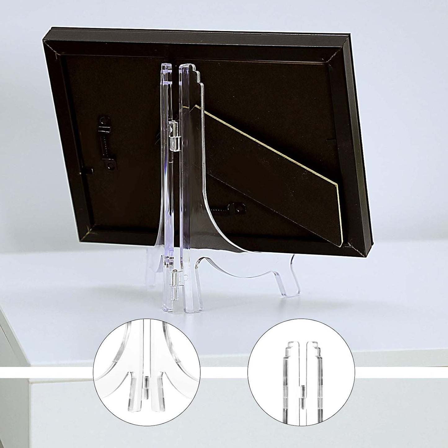 2 Pieces Plate Stand, 4.4/6.4 Inch Clear Acrylic Easels Display Stands, Plate Display Stands, Display Holder for Frame Picture Magazine Book CD Phone